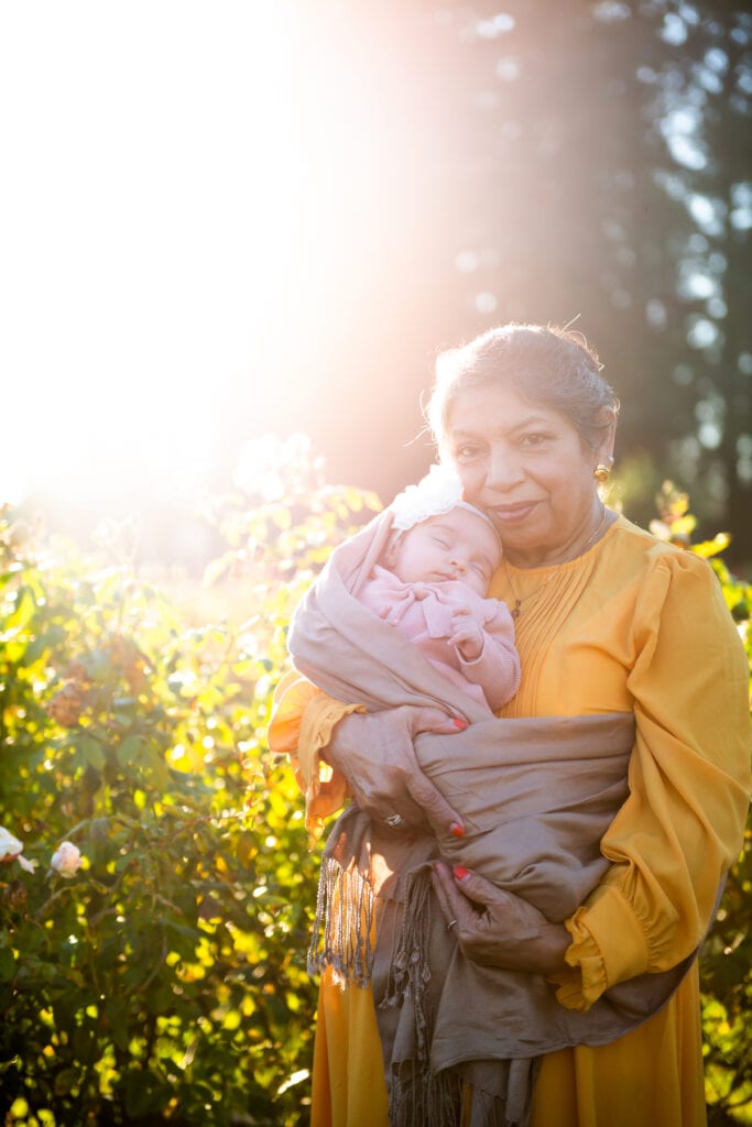Portrait of a grandmother with a gradchild in a beautiful light